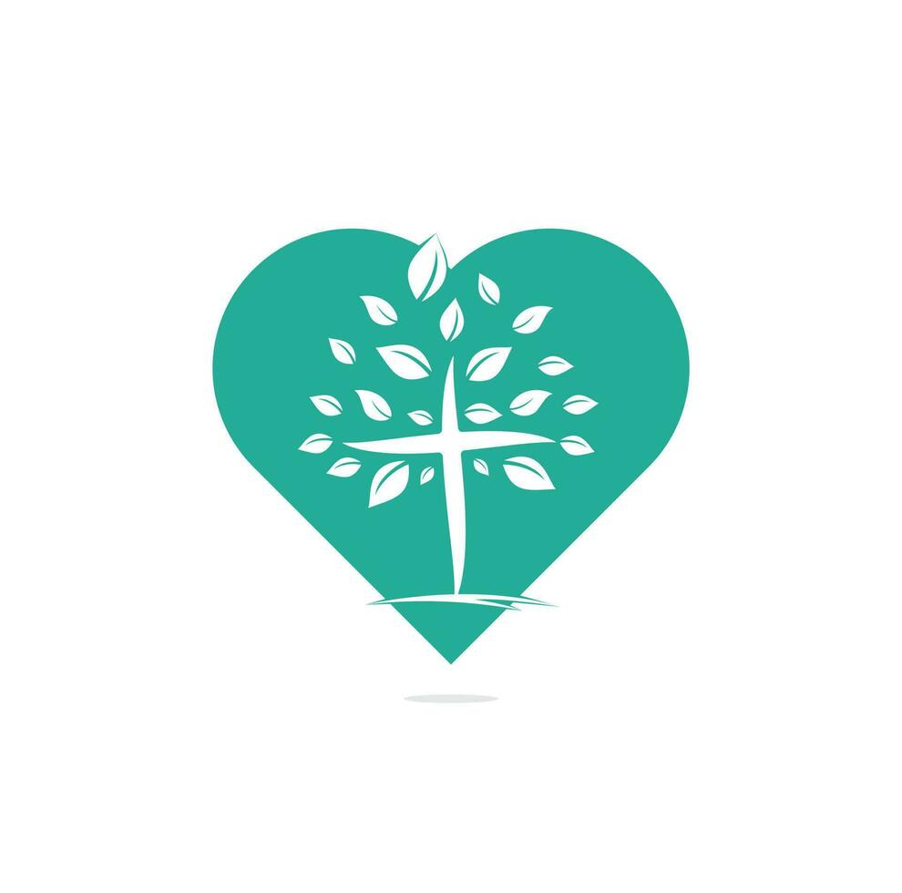 Abstract heart and tree religious cross symbol icon vector design. Church and Christian organization logo.