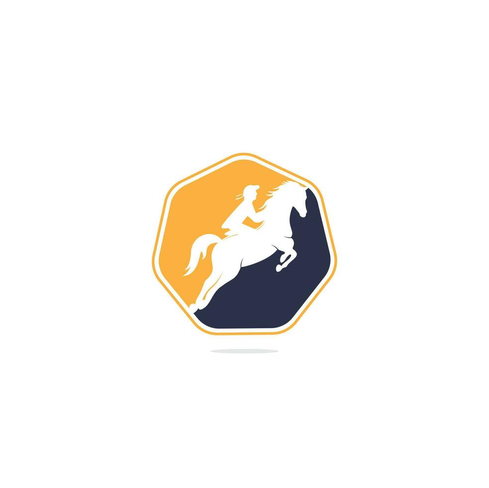 caballo de carreras con iconos de diseño de logo jockey. logotipo del deporte ecuestre. jinete montando caballo de salto. logotipo de equitación. vector