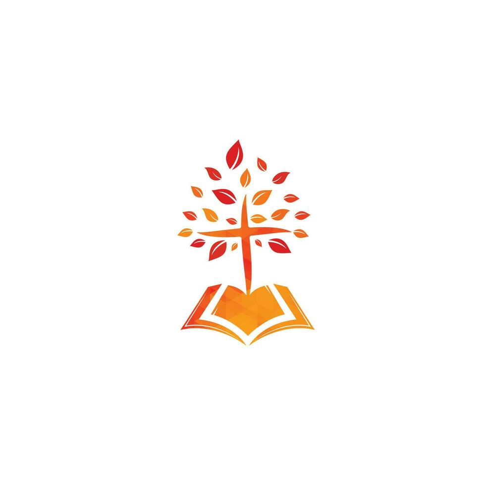 diseño del logotipo de la iglesia del árbol cruzado de la biblia. logotipo de la iglesia bíblica vector