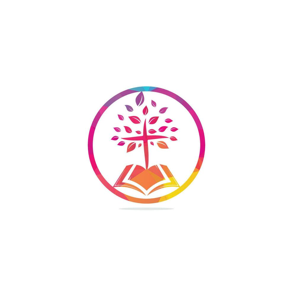 diseño del logotipo de la iglesia del árbol cruzado de la biblia. logotipo de la iglesia bíblica vector