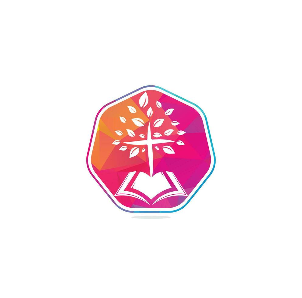 diseño del logotipo de la iglesia del árbol cruzado de la biblia. logotipo de la iglesia bíblica vector