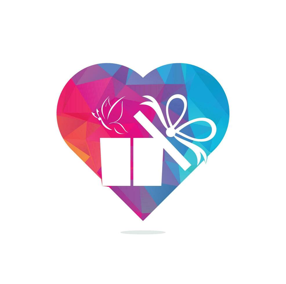 Gift box heart shape concept vector logo design. illustration of gift box present, greeting, surprise. Greeting box or wrap gift box.