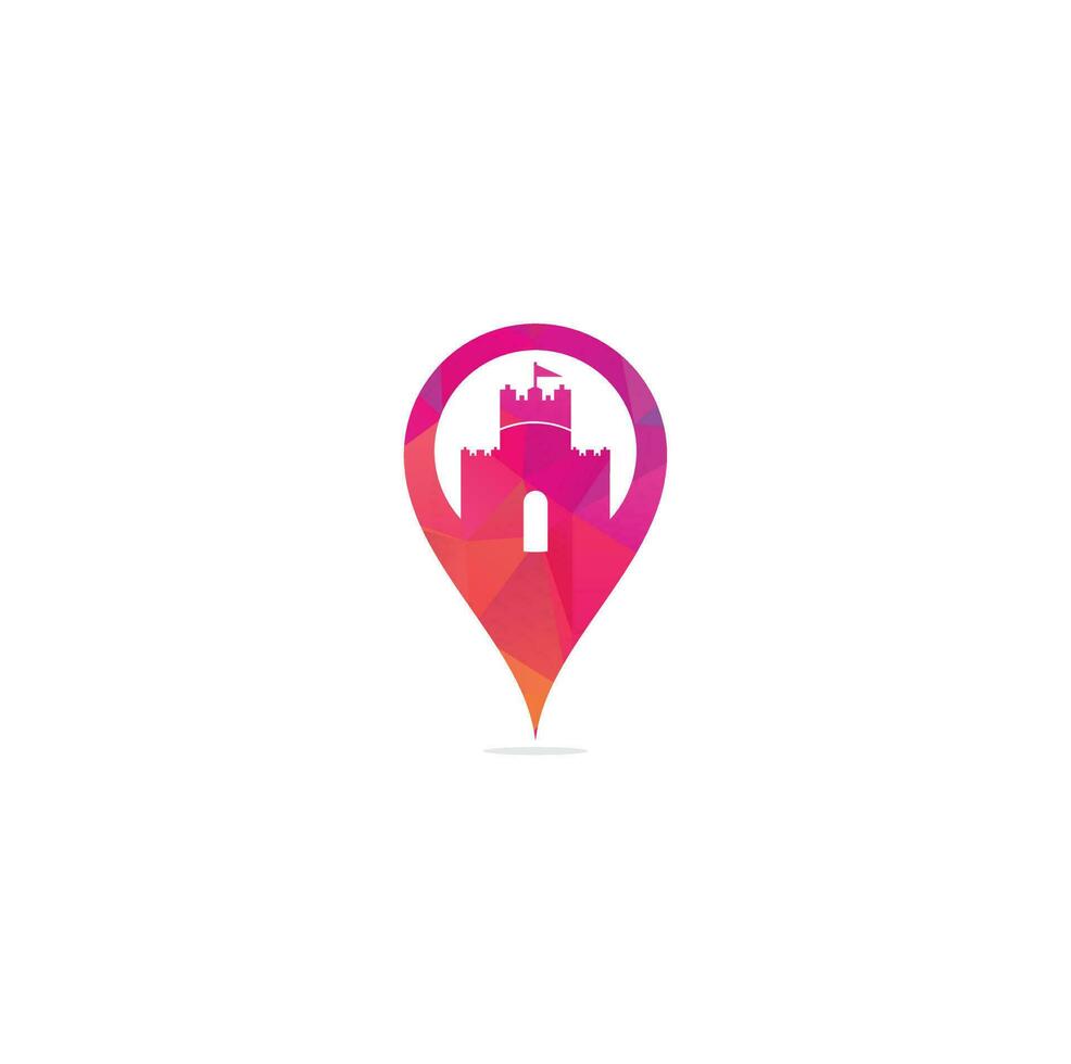 Castle map pin shape concept logo design vector. Castle Tower logo Template Vector. vector