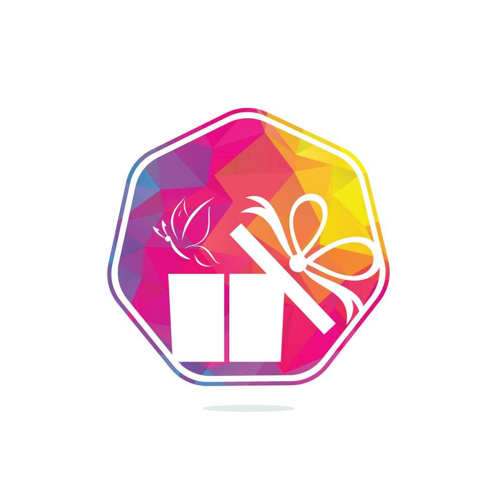 diseño de logotipo vectorial de caja de regalo. ilustración de caja de regalo presente, saludo, sorpresa. caja de saludo o caja de regalo de envoltura. vector