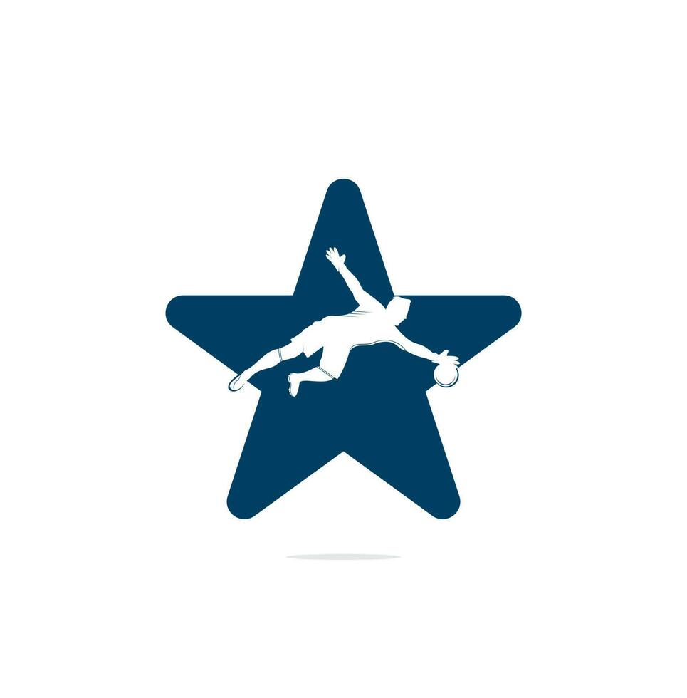 logotipo del concepto de forma de estrella del jugador del portero. logotipo de jugador de fútbol moderno en acción - salvado por el portero vector