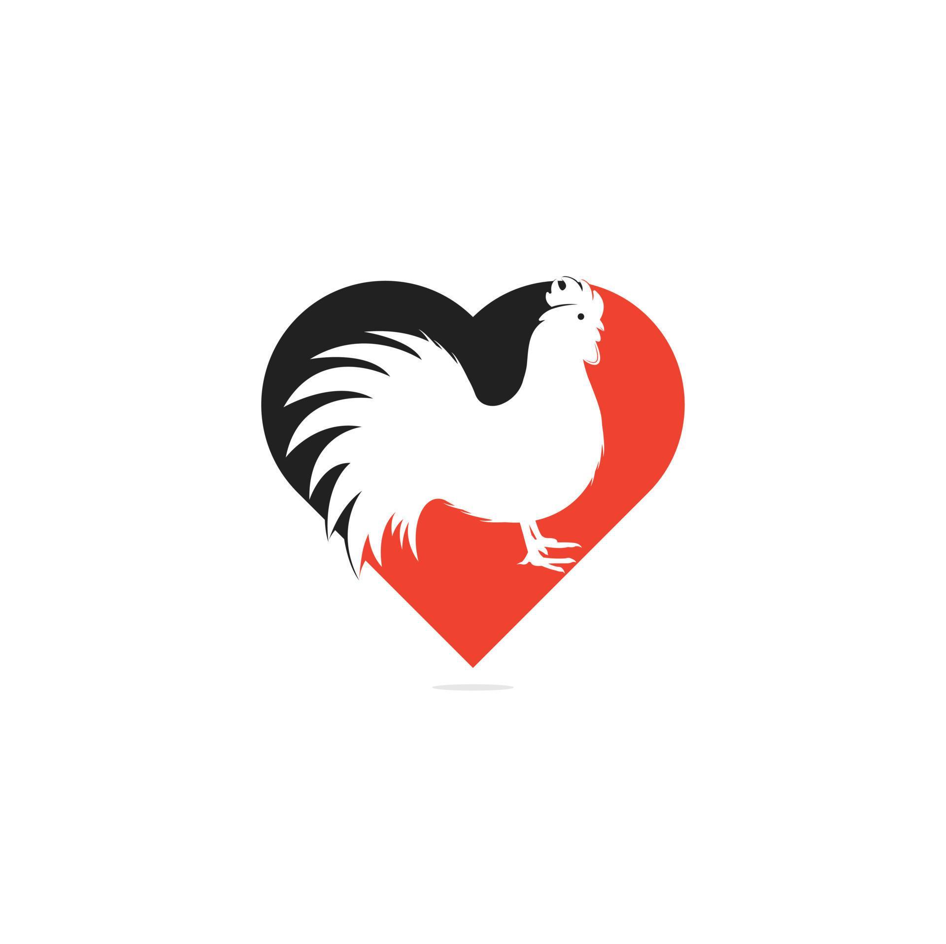 Rooster heart shape concept logo design. Chicken restaurant vector logo ...