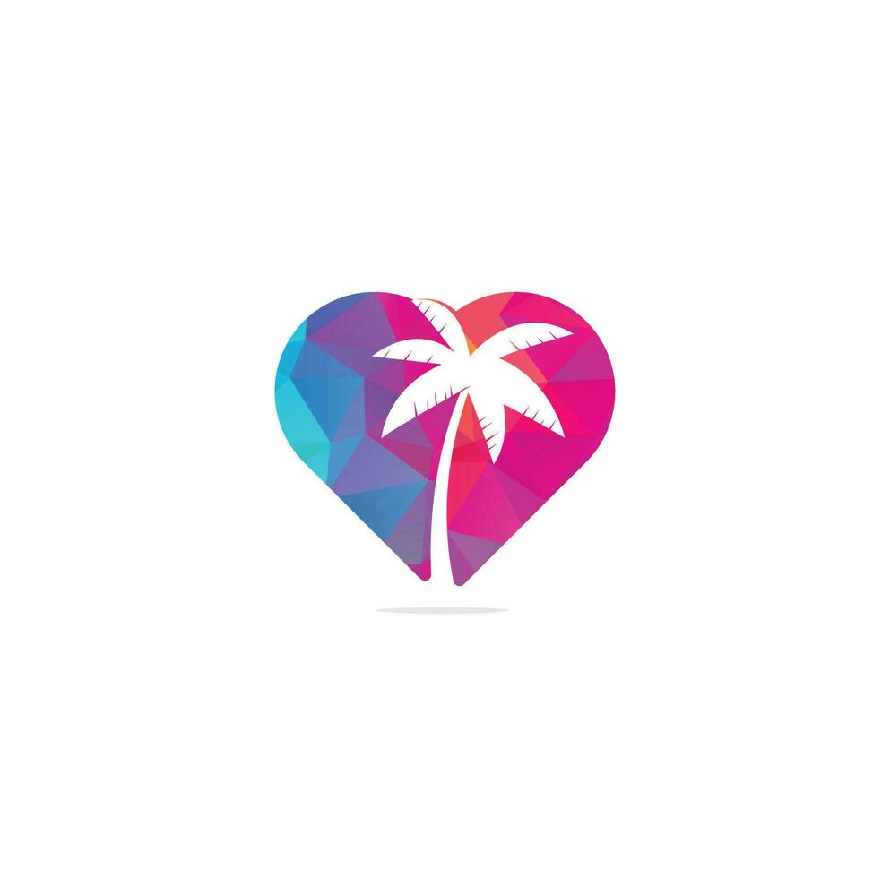 diseño de logotipo de palmera y playa tropical en forma de corazón. diseño de logotipo de vector de palmera simple creativo.