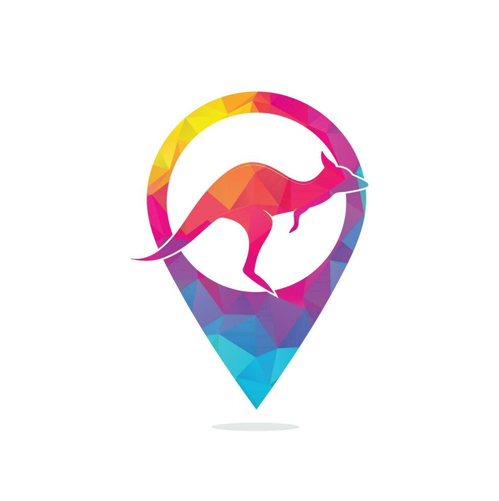 Kangaroo map pin shape concept logo Design Vector Template. Kangaroo Fast Logo Concepts