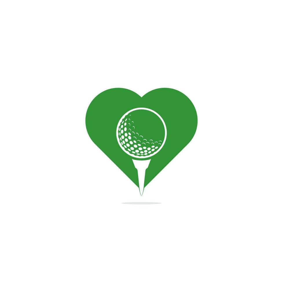 Golf ball on tee heart shape concept logo isolated on white background . vector