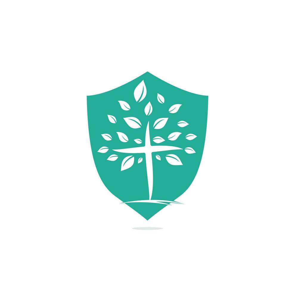 diseño de vector de icono de símbolo de cruz religiosa de árbol abstracto. logotipo de la iglesia y la organización cristiana.