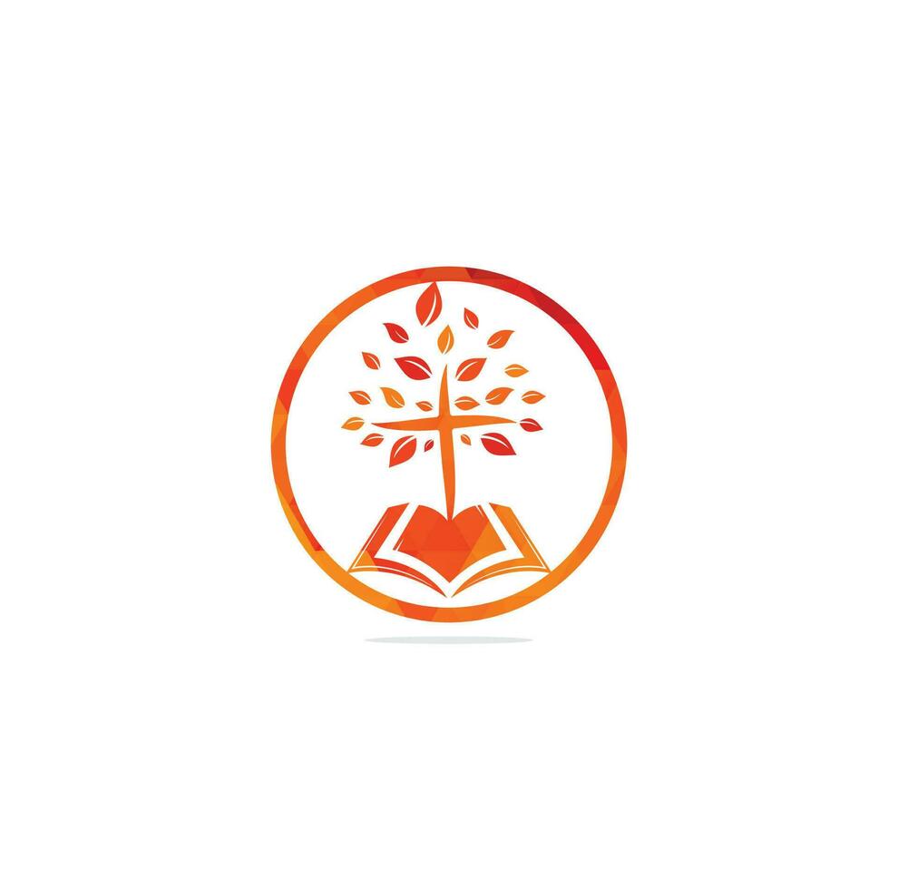 diseño del logotipo de la iglesia del árbol cruzado de la biblia. logotipo de la iglesia bíblica vector