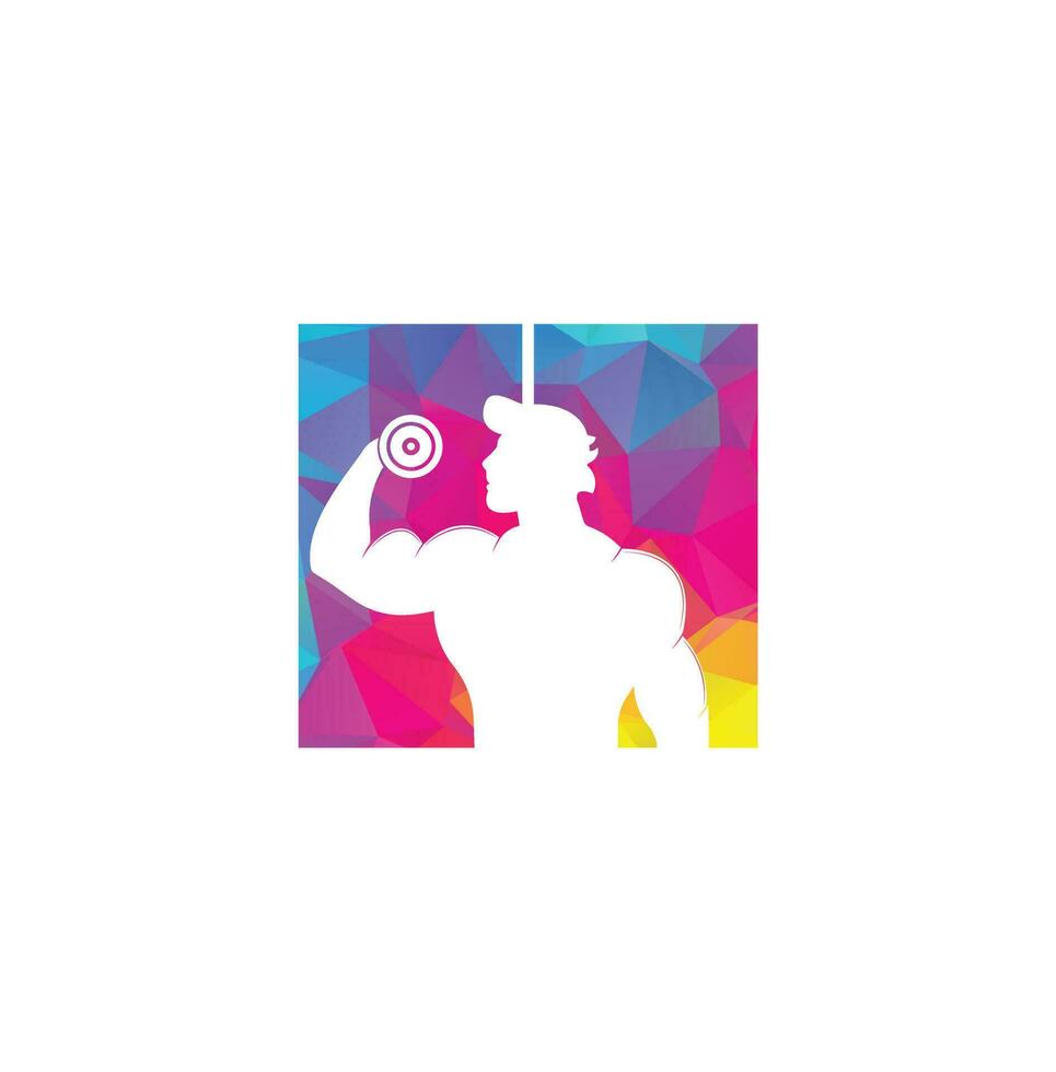 Fitness club, gym vector logo template. Fitness or Gym club emblem with posing athletic man.