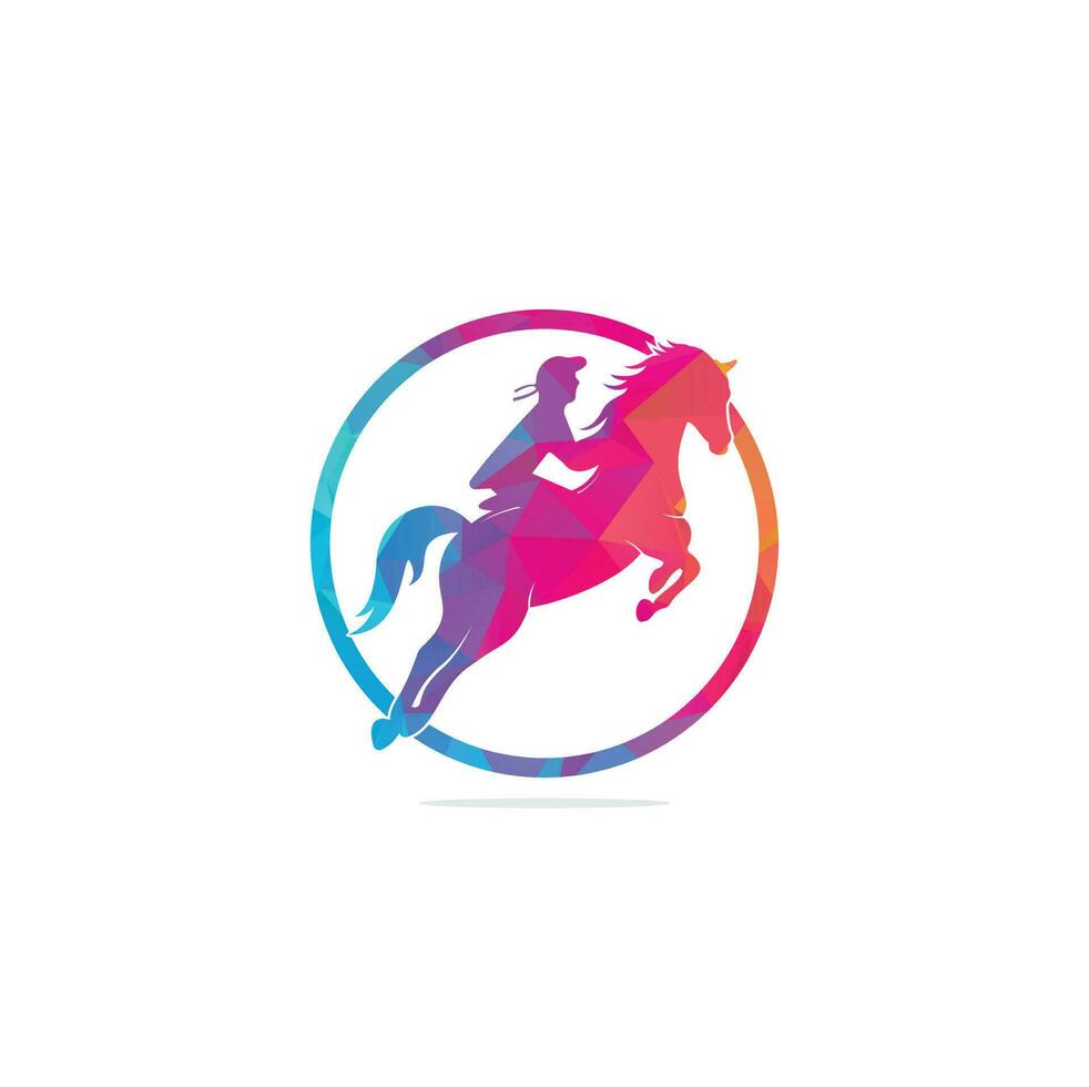 caballo de carreras con iconos de diseño de logo jockey. logotipo del deporte ecuestre. jinete montando caballo de salto. logotipo de equitación. vector