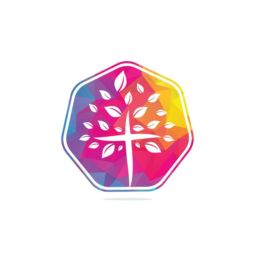 diseño de vector de icono de símbolo de cruz religiosa de árbol abstracto. logotipo de la iglesia y la organización cristiana.