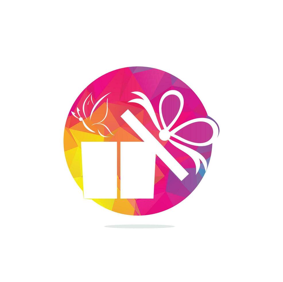 diseño de logotipo vectorial de caja de regalo. ilustración de caja de regalo presente, saludo, sorpresa. caja de saludo o caja de regalo de envoltura. vector