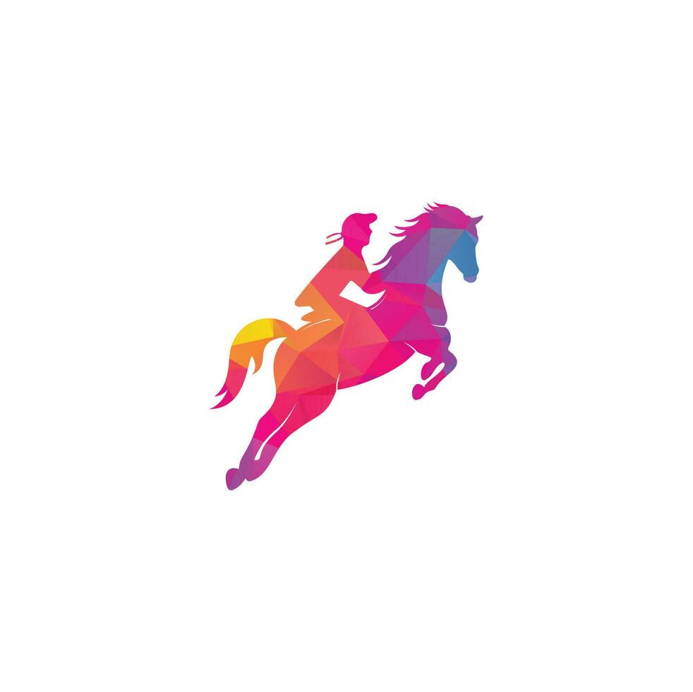 caballo de carreras con iconos de diseño de logo jockey. logotipo del deporte ecuestre. jinete montando caballo de salto. logotipo de equitación. vector