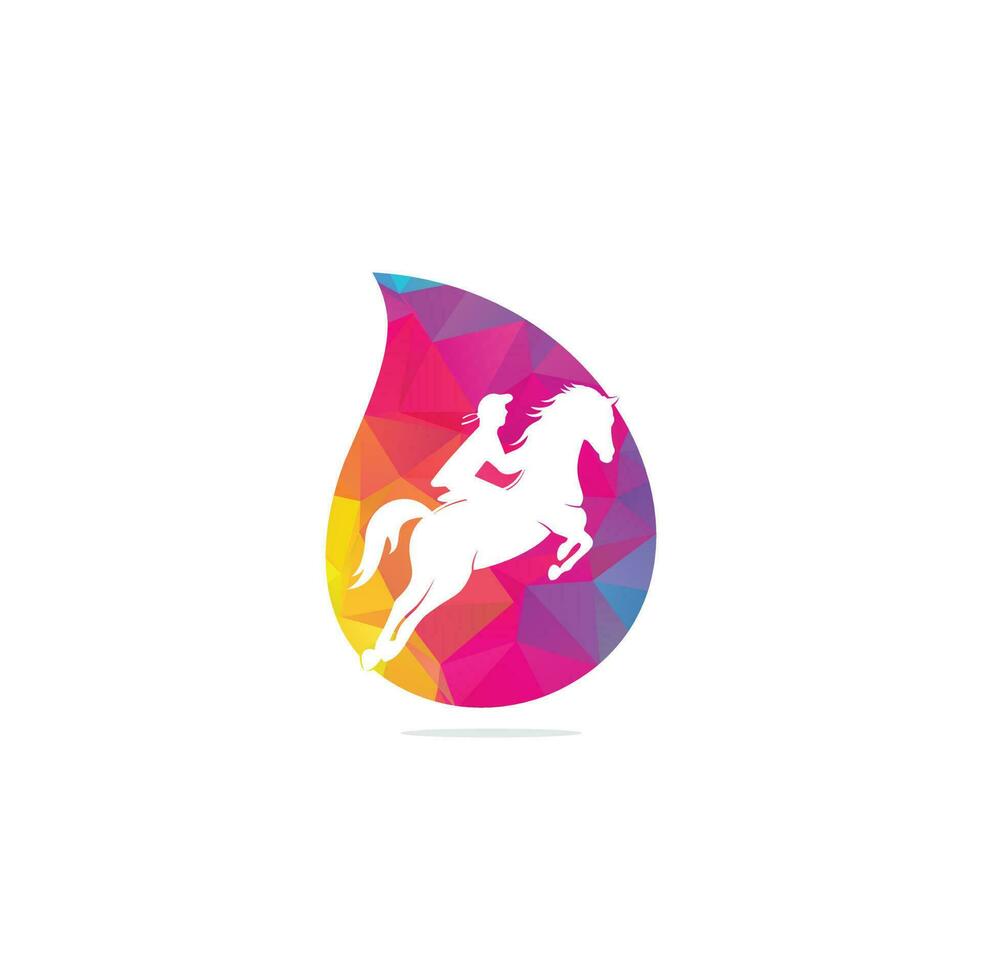 Racing horse with jockey Logo Design icons. Equestrian sport logo. Jockey riding jumping horse. Horse riding drop shape concept logo. vector