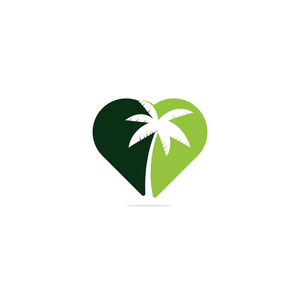 diseño de logotipo de palmera y playa tropical en forma de corazón. diseño de logotipo de vector de palmera simple creativo.