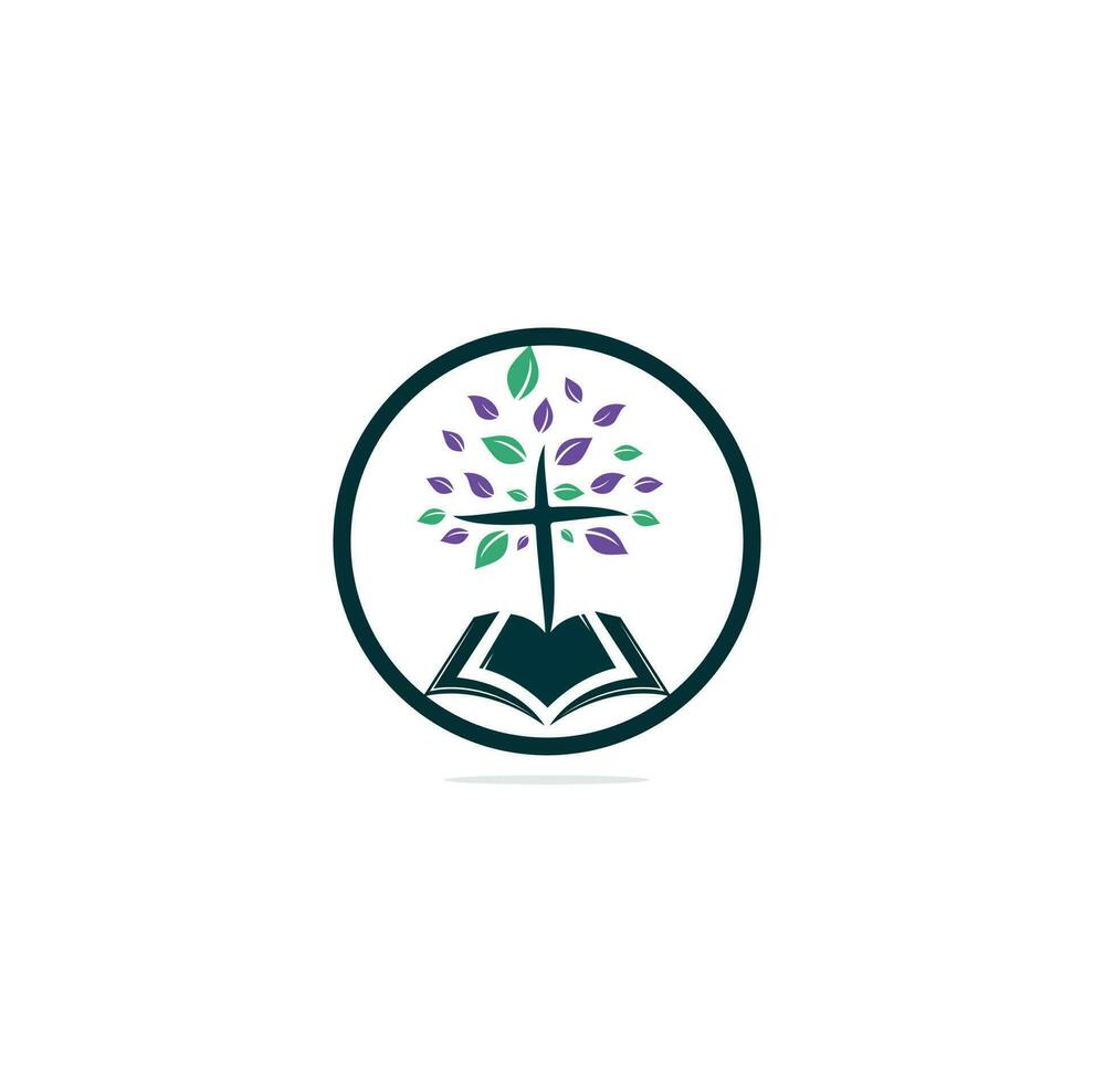 Bible Cross Tree Church Logo Design. Bible church logo vector