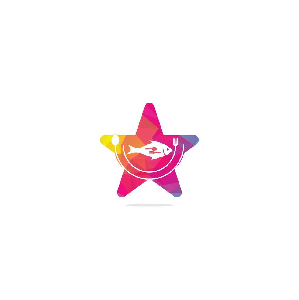 vector de diseño de logotipo de tenedor de cuchara de comida de pescado. logo de concepto de forma de estrella de comida de pescado. logotipo de comida