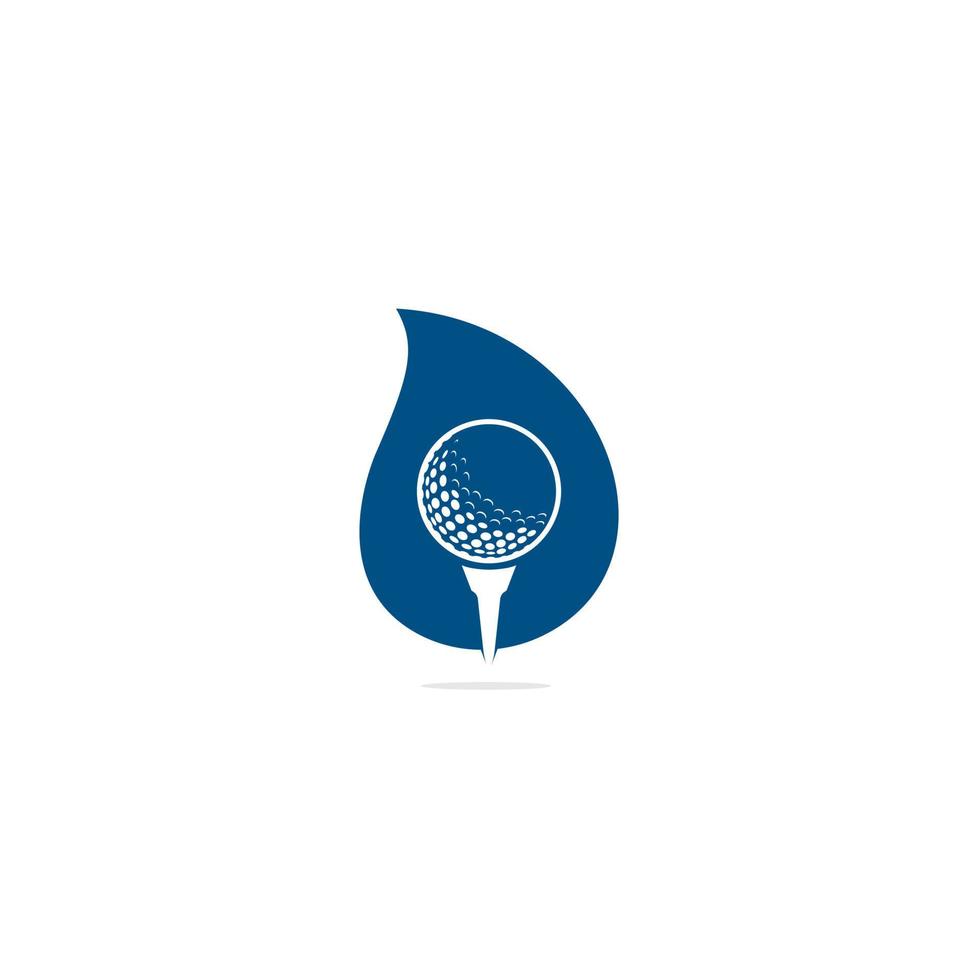 pelota de golf en el logotipo de concepto de forma de gota de tee aislado sobre fondo blanco. vector