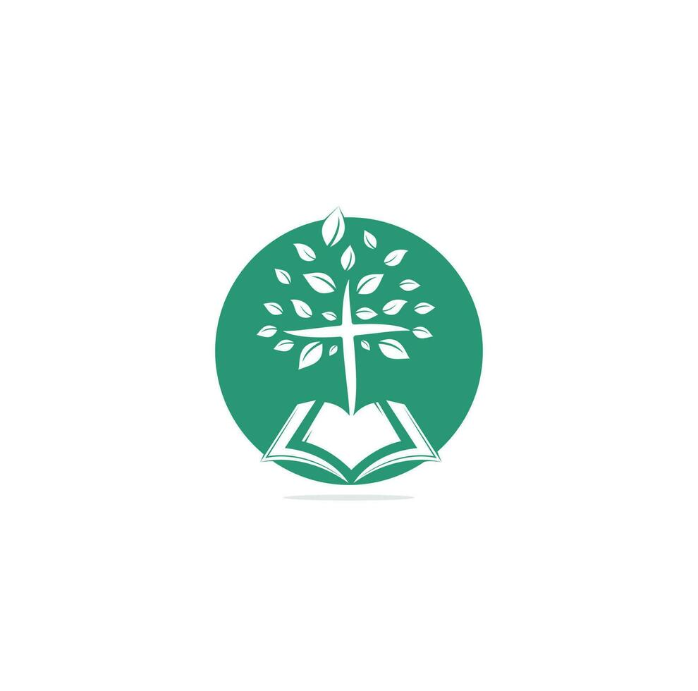diseño del logotipo de la iglesia del árbol cruzado de la biblia. logotipo de la iglesia bíblica vector