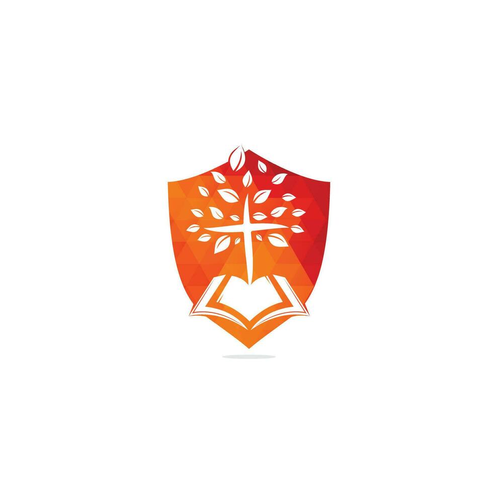 Bible Cross Tree Church Logo Design. Bible church logo vector