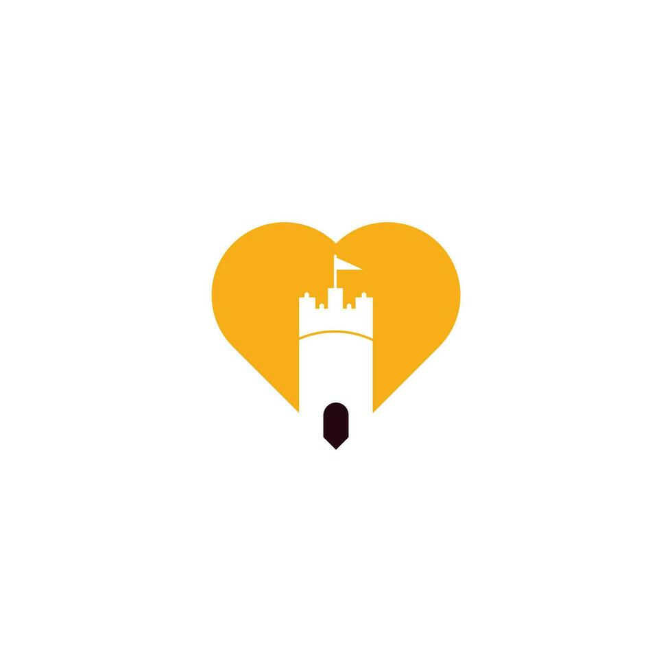 Castle heart shape concept logo design concept vector. Castle Tower logo Template Vector. vector