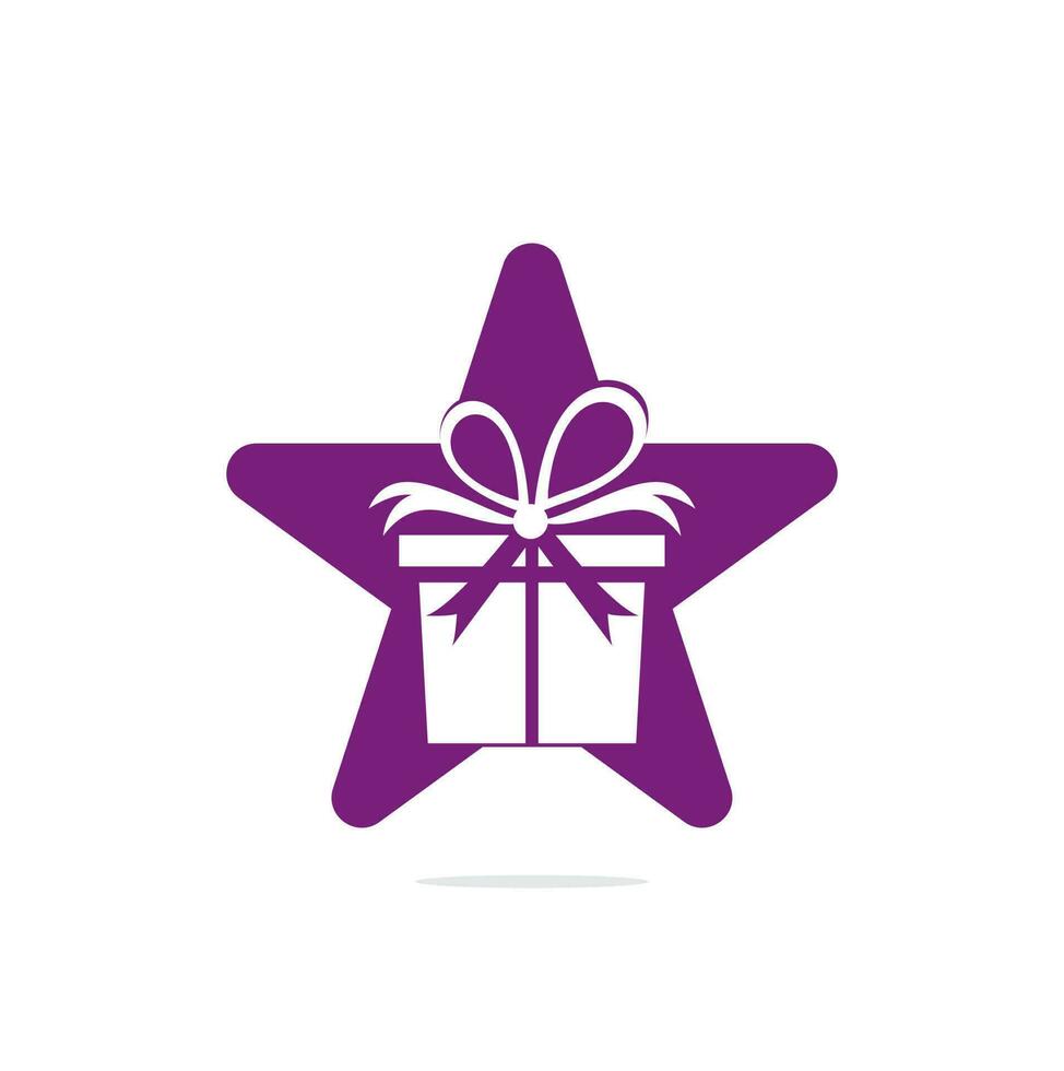 diseño de logotipo vectorial de concepto de forma de estrella de caja de regalo. ilustración de caja de regalo presente, saludo, sorpresa. caja de saludo o caja de regalo de envoltura. vector