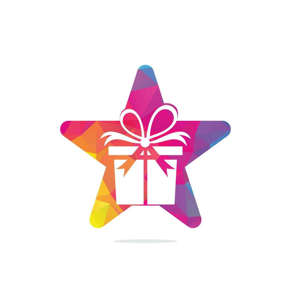 Gift box star shape concept vector logo design. illustration of gift box present, greeting, surprise. Greeting box or wrap gift box.