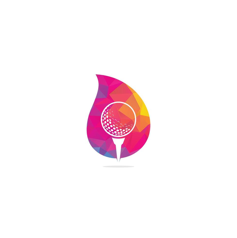 Golf ball on tee drop shape concept logo isolated on white background . vector