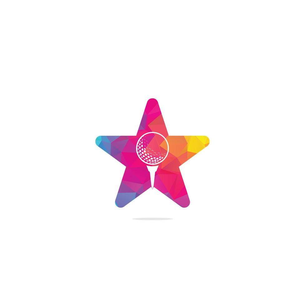 Golf ball on tee star shape concept logo isolated on white background. vector