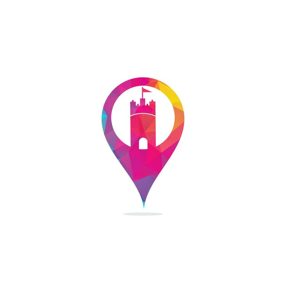 Castle map pin shape concept logo design vector. Castle Tower logo Template Vector. vector
