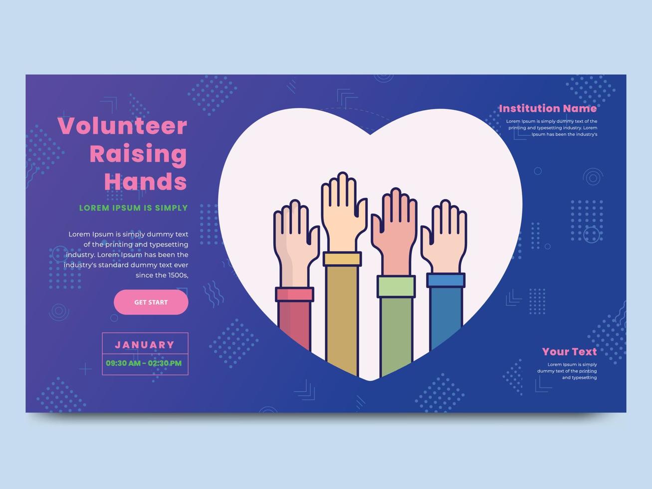 Volunteer raising hand poster design, Helping human hand vector illustration