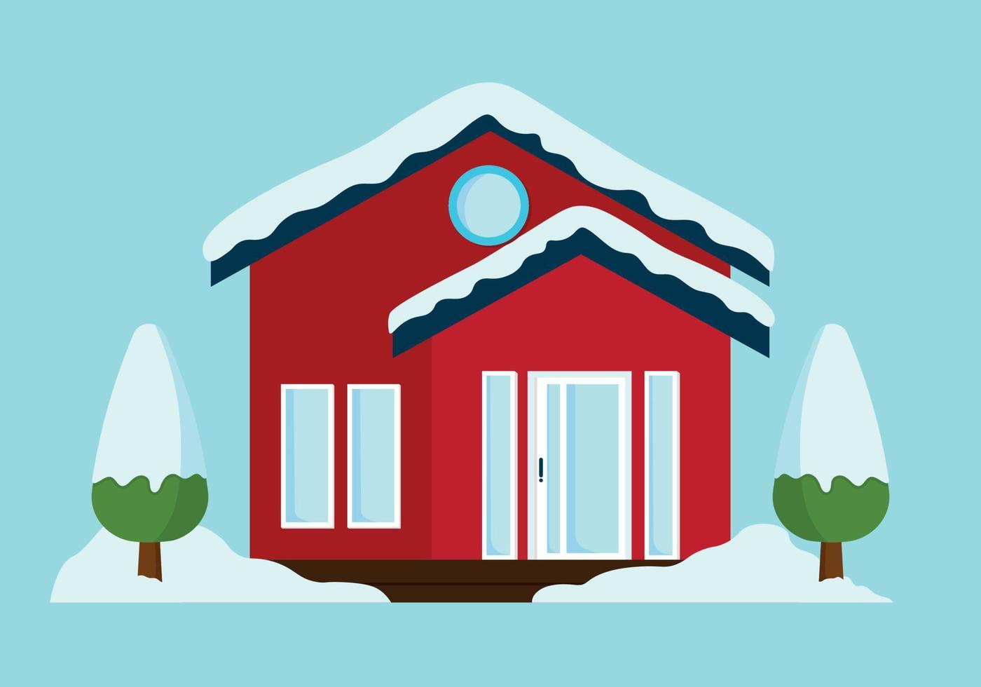 House building covered with snow in winter vector animation illustration