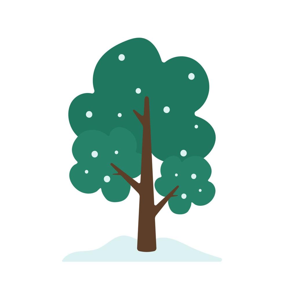 árbol de invierno simple con nieve en ilustración de vector de dibujos animados lindo