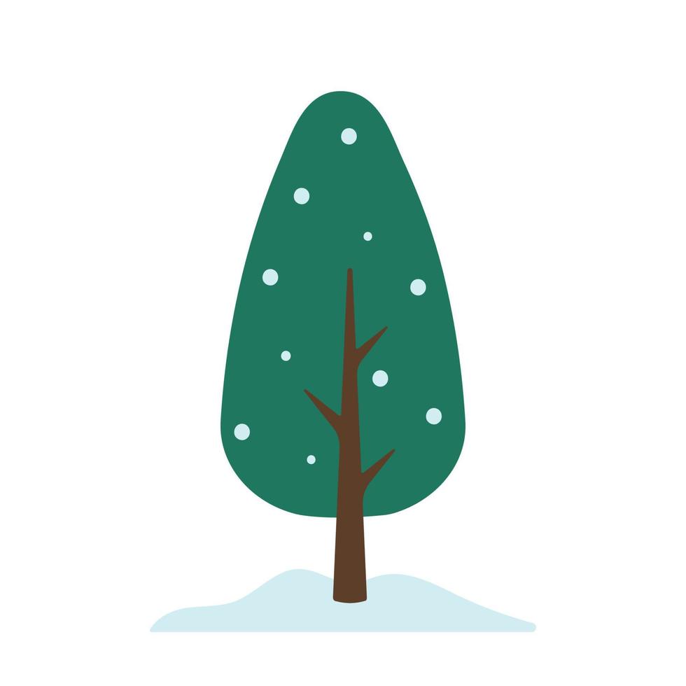 árbol de invierno simple con nieve en ilustración de vector de dibujos animados lindo