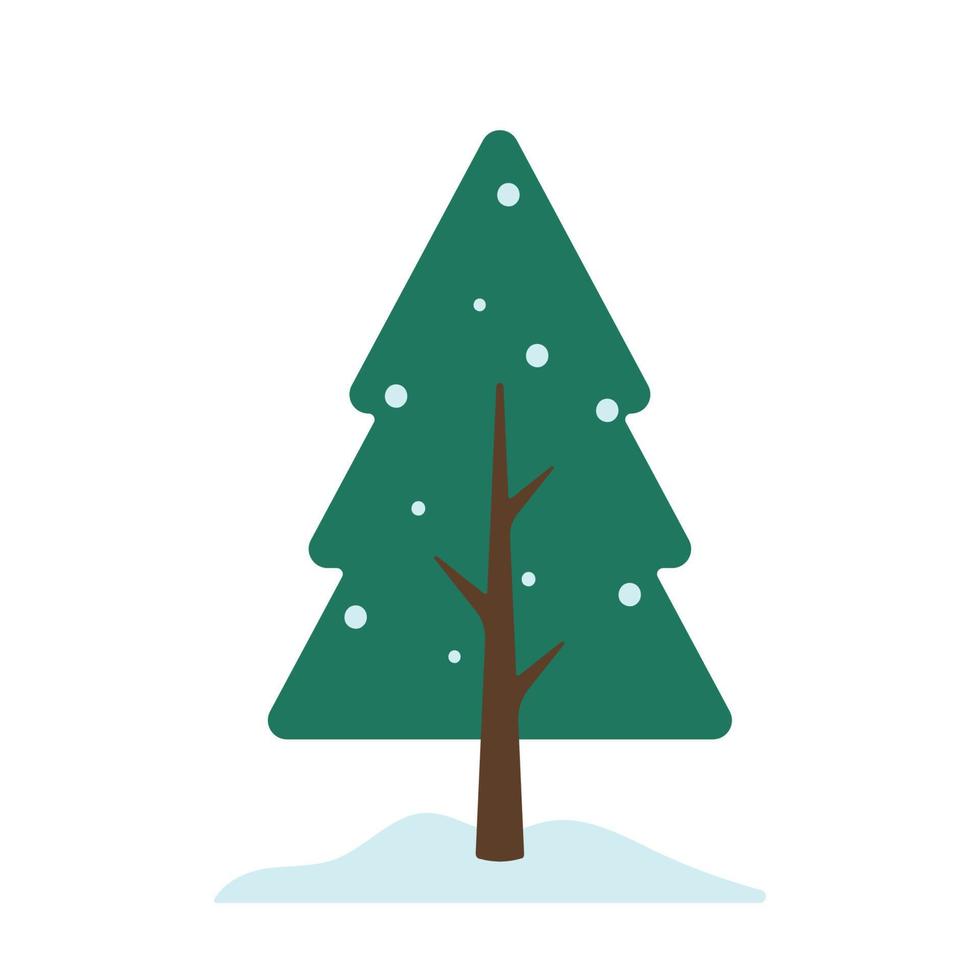 Simple Winter Tree with Snow in Cute Cartoon Vector Illustration