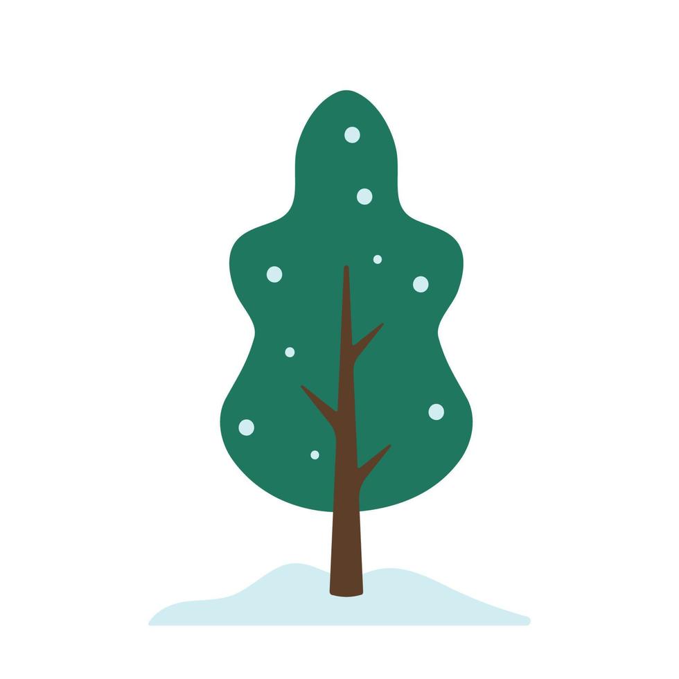 Simple Winter Tree with Snow in Cute Cartoon Vector Illustration