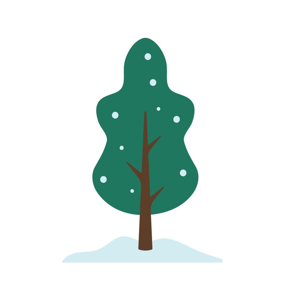 árbol de invierno simple con nieve en ilustración de vector de dibujos animados lindo