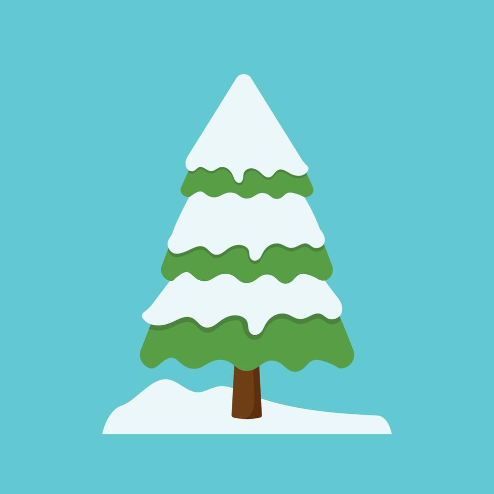 árbol de invierno con nieve en diseño de vector plano de dibujos animados animados