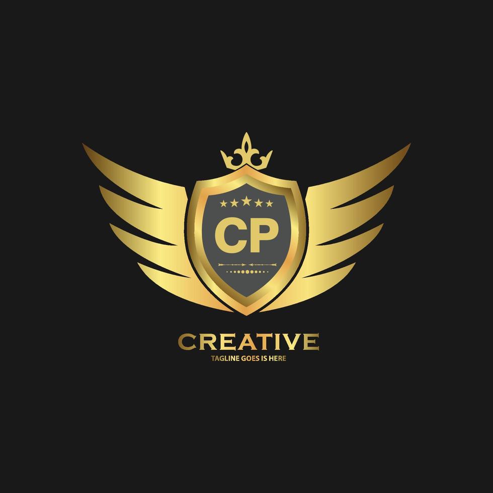 plantilla de diseño de logotipo de escudo de letra cp abstracta. signo de negocio de monograma nominal premium. vector