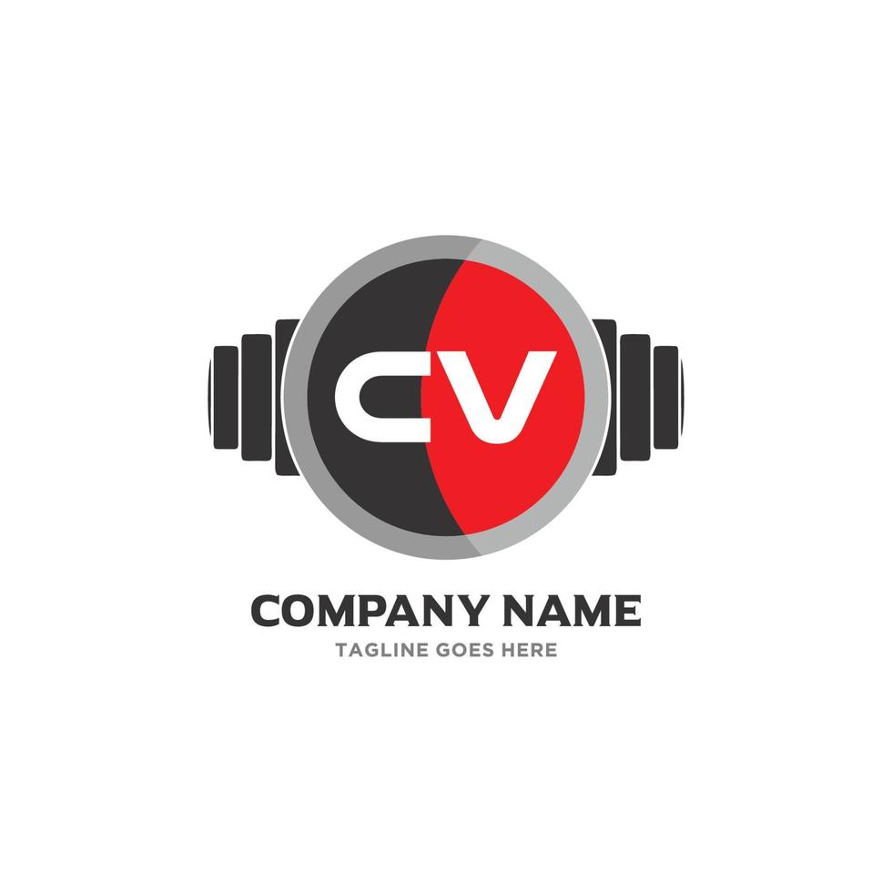 CV Letter Logo Design Icon fitness and music Vector Symbol.