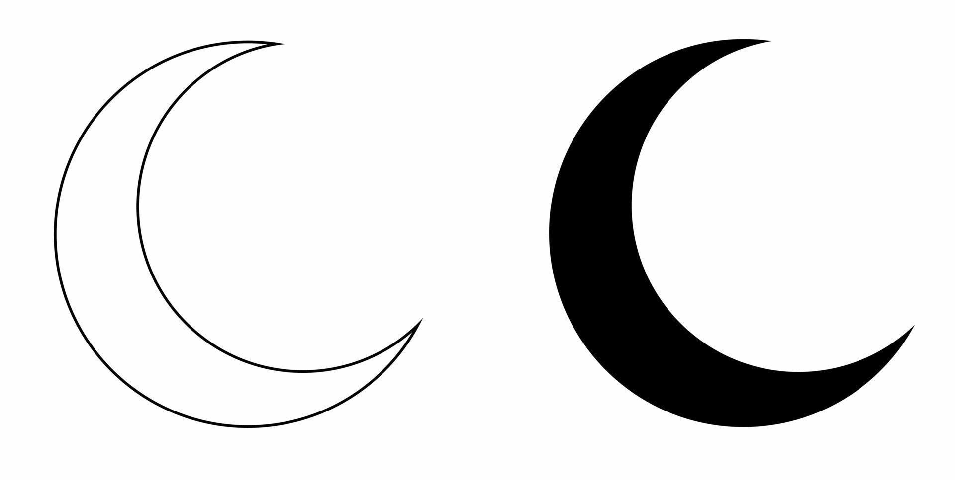 outline silhouette crescent moon icon set isolated on white background vector