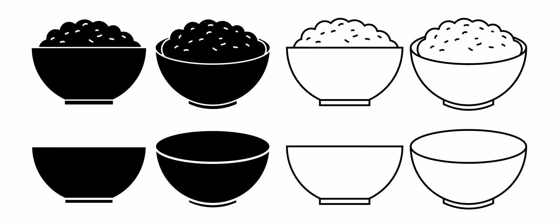 contorno silueta conjunto de iconos de tazón de arroz aislado sobre fondo blanco vector