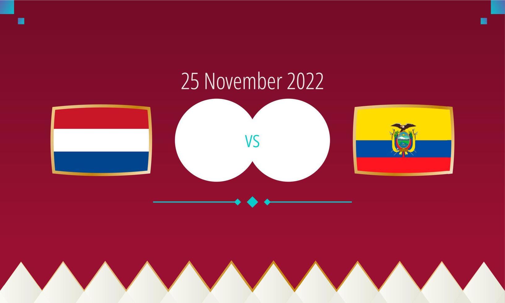 Partido de fútbol Holanda vs Ecuador, competencia internacional de fútbol 2022. vector