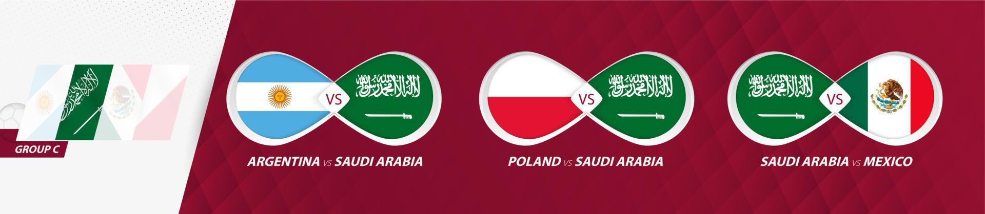 Saudi Arabia national team matches in group C, football competition 2022, all games icon in group stage. vector