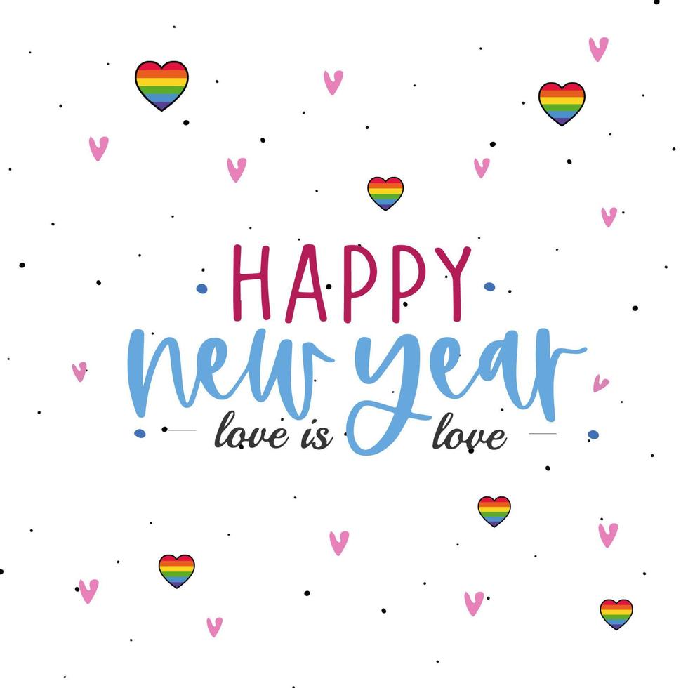 Hearts in rainbow color, lgbt, happy new year, love is love vector