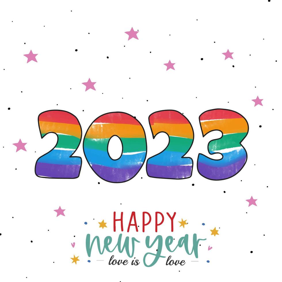 2023, new year card, lgbt, happy new year, love is love vector