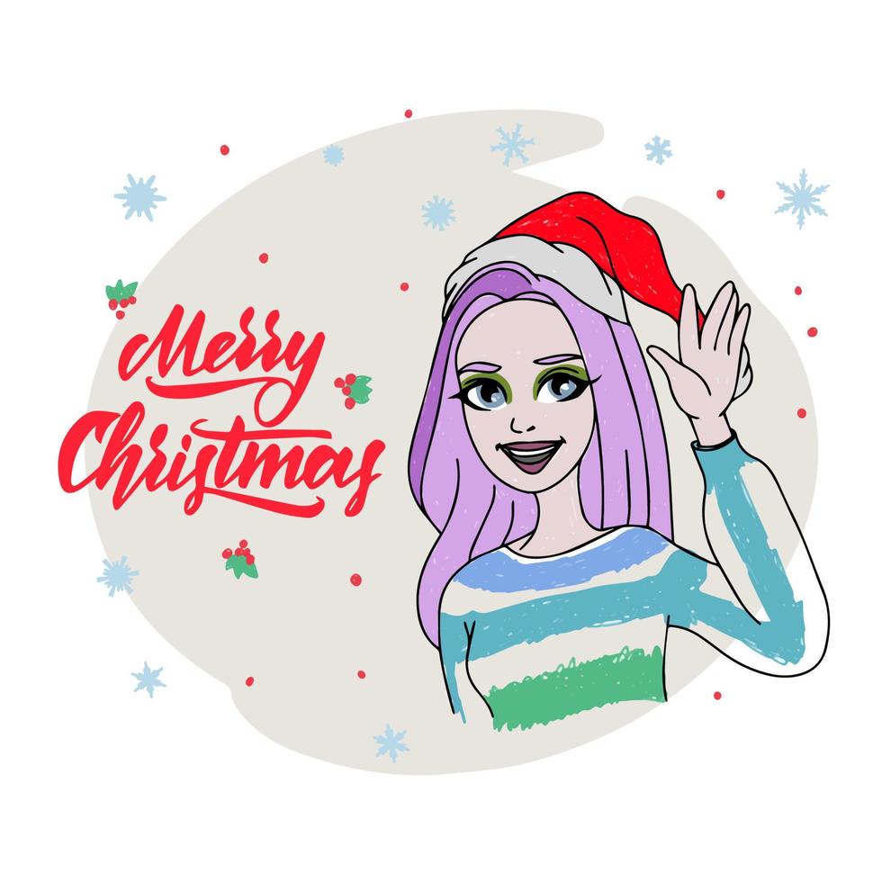Hello Girl waving, Character design, doodle vector